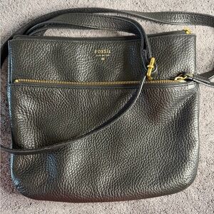 Fossil Black Pebbled Leather Crossbody Bag